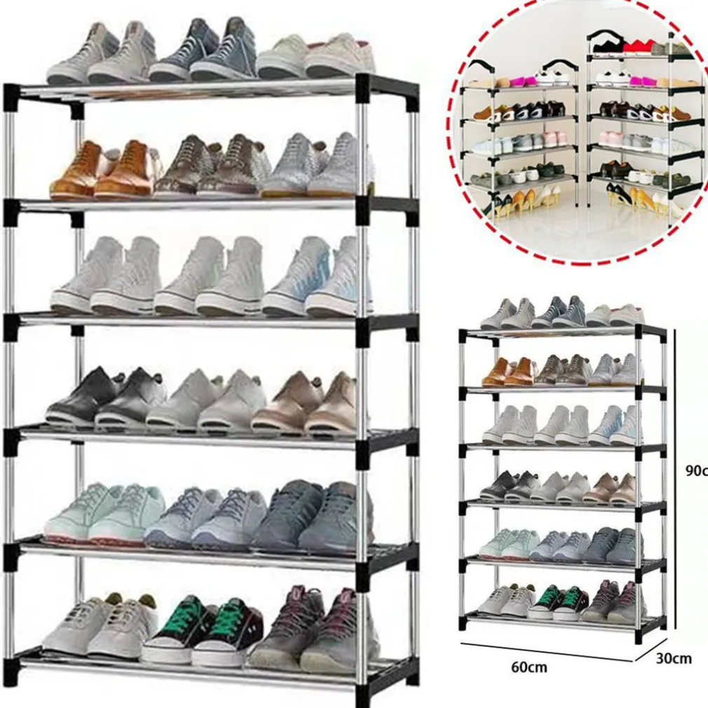 SCARPIERA SCAFFALE MULTIUSO 6 RIPIANI SALVASPAZIO METALLO IMPILABILE 60X30X90CM