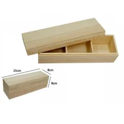 SCATOLA CONTENITORE IN LEGNO NATURALE 3 SCOMPARTI DECOUPAGE 25X8X8CM