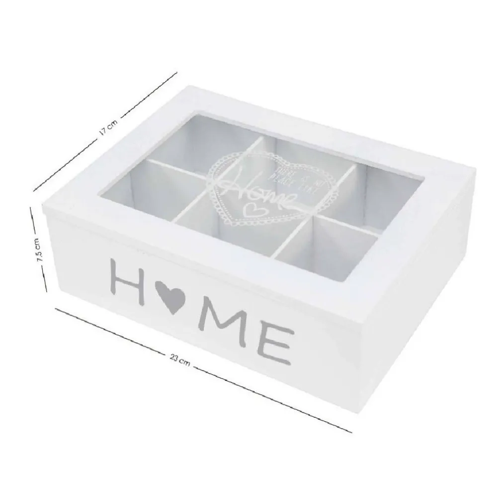 SCATOLA CONTENITORE LEGNO BIANCO HOME BACHECA 6 SCOMPARTI POSTI VETRINA 219615