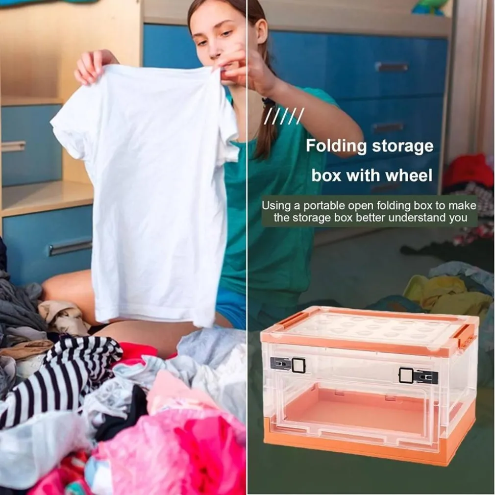 SCATOLA CONTENITORE STOCCAGGIO PIEGHEVOLE SALVASPAZIO CON RUOTE 51 X 34 X 24 CM