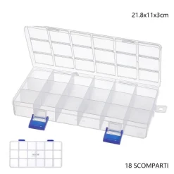 SCATOLA PORTAOGGETTI 18 SCOMPARTI PRATICA SCATOLA CONTENITORE DIM 21.8X11X3 CM