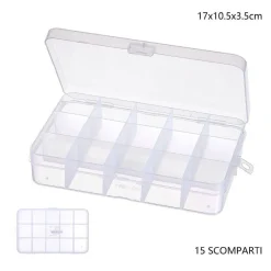 SCATOLA PORTAOGGETTI 15 SCOMPARTI PRATICO CONTENITORE MISURA 17x10.5x3.5 cm