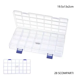 SCATOLA PORTAOGGETTI 28 SCOMPARTI PRATICO CONTENITORE MISURA 19.5x13x2 cm