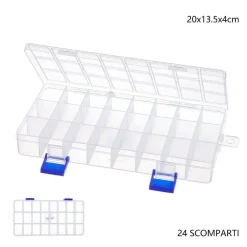 SCATOLA PORTAOGGETTI 24 SCOMPARTI PRATICA SCATOLA CONTENITORE DIM 20X13,5X4 CM
