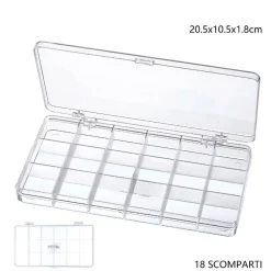 SCATOLA PORTAOGGETTI 18 SCOMPARTI PRATICO CONTENITORE MISURA 20.5x10.5x1.8 cm