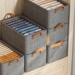 SCATOLA PORTAOGGETTI PIEGHEVOLE ORGANIZER PORTATILE TESSUTO TELAIO IN METALLO 47X28X20CM