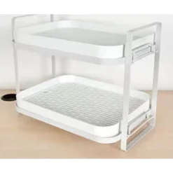 SCOLAPIATTI MENSOLA CON 2 RIPIANI IMPILABILI ORGANIZER IN METALLO CON VASSOIO DRENAGGIO