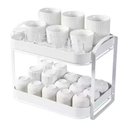 SCOLAPIATTI MENSOLA CON 2 RIPIANI IMPILABILI ORGANIZER IN METALLO CON VASSOIO DRENAGGIO