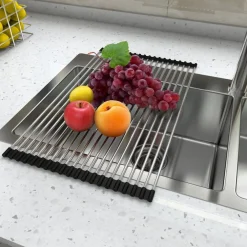 SCOLAPIATTI ROLL UP PIEGHEVOLE E REGOLABILE IN ACCIAIO INOSSIDABILE PER LAVELLO