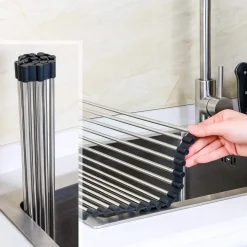 SCOLAPIATTI ROLL UP PIEGHEVOLE E REGOLABILE IN ACCIAIO INOSSIDABILE PER LAVELLO