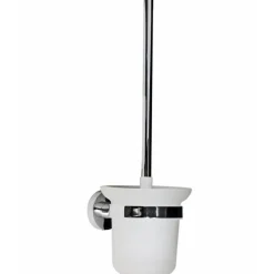 SCOPINO DA BAGNO CON PORTA SCOPINO A MURO IN ACCIAIO E VETRO FISSAGGIO A VITI