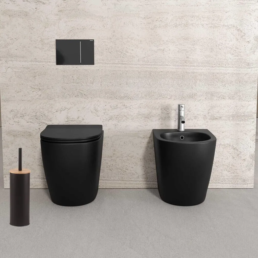 SCOPINO DA BAGNO CON PORTASCOPINO NERO LEGNO MODERNO DA WC SPAZZOLONE 87460