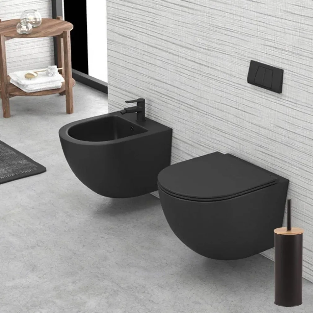 SCOPINO DA BAGNO CON PORTASCOPINO NERO LEGNO MODERNO DA WC SPAZZOLONE 87460