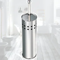 SCOPINO DA BAGNO CON SETOLE IN PLASTICA BIANCA E PORTASCOPINO IN METALLO