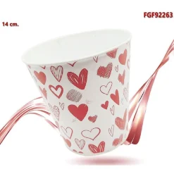 SECCHIELLO DECORATIVO IN LATTA CON CUORI ROSSO BIANCO 14CM SAN VALENTINO 92263