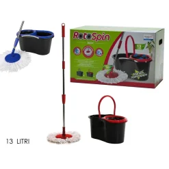 SECCHIO MOCIO ROTO SPIN ROTANTE DOPPIA ROTAZIONE MANICO TELESCOPICO CESTELLO 13LT