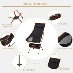 SEDIA PIEGHEVOLE DA CAMPEGGIO PESCA IMPERMEABILE PORTATILE CARICO 140KG TESSUTO