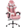 SEDIA POLTRONA GAMING UFFICIO CASA IN ECOPELLE CUSCINO LOMBARE POGGIATESTA PIEDI ROSA