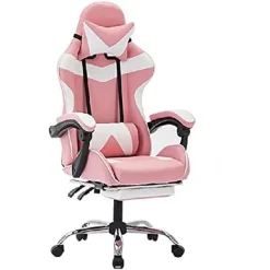 SEDIA POLTRONA GAMING UFFICIO CASA IN ECOPELLE CUSCINO LOMBARE POGGIATESTA PIEDI ROSA