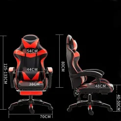 SEDIA POLTRONA GAMING UFFICIO CASA IN ECOPELLE CUSCINO LOMBARE POGGIATESTA PIEDI ROSSA