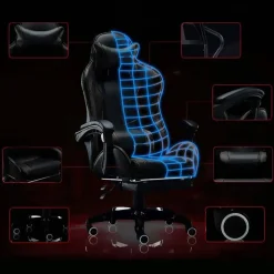 SEDIA POLTRONA GAMING UFFICIO CASA IN ECOPELLE CUSCINO LOMBARE POGGIATESTA PIEDI NERO