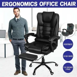 SEDIA UFFICIO GIREVOLE DA GIOCO POGGIAPIEDI SCRIVANIA RECLINABILE IN PELLE NERA