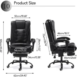 SEDIA UFFICIO GIREVOLE DA GIOCO POGGIAPIEDI SCRIVANIA RECLINABILE IN PELLE NERA