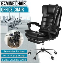 SEDIA UFFICIO GIREVOLE GIOCO POGGIAPIEDI SCRIVANIA RECLINABILE IN PELLE BIANCA