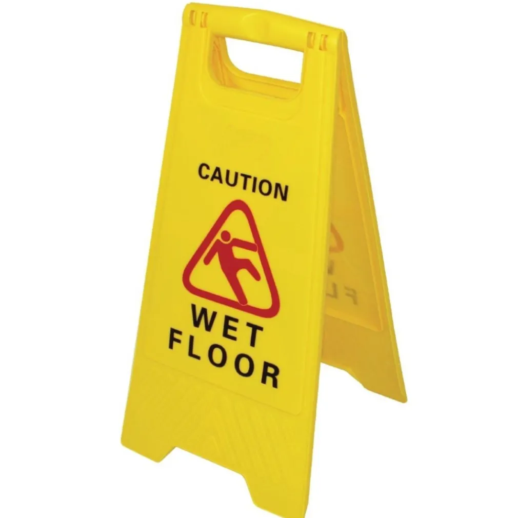 SEGNALE ATTENZIONE PAVIMENTO BAGNATO CAVALLETTO CARTELLO CON FIGURA PULIZIE INGL