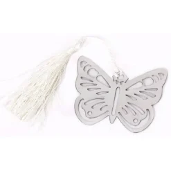 SEGNALIBRO FARFALLA CON NAPPA BIANCA SCATOLA SEGNAPOSTO METALLO BOMBONIERA WEDDING