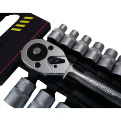 SERIE CHIAVE A CRICCHETTO REVERSIBILE 1/2" KIT DA 19PZ CON BUSSOLE ESAGONALI