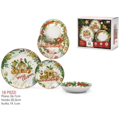 SERVIZIO DI PIATTI DA TAVOLA IN PORCELLANA 18 PEZZI DECORAZIONI PAN DI ZENZERO NATALIZIE