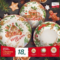 SERVIZIO DI PIATTI DA TAVOLA IN PORCELLANA 18 PEZZI DECORAZIONI PAN DI ZENZERO NATALIZIE