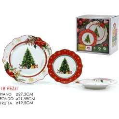 SERVIZIO DI PIATTI NATALIZI DA 18PZ IN PORCELLANA PER FESTIVITÀ DESIGN ONDULATO ELEGANTE