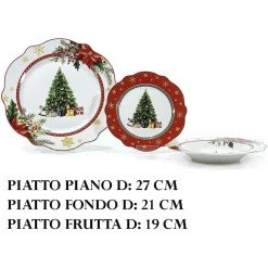 SERVIZIO DI PIATTI NATALIZI DA 18PZ IN PORCELLANA PER FESTIVITÀ DESIGN ONDULATO ELEGANTE