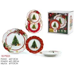 SERVIZIO DI PIATTI NATALIZI DA 18PZ IN PORCELLANA PER FESTIVITÀ DESIGN ONDULATO ELEGANTE