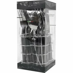 SERVIZIO DI POSATE 24 PEZZI NERO IN ACCIAIO INOX CON STAND SHARON TAVOLA CUCINA