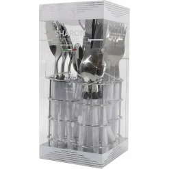 SERVIZIO POSATE 24 PEZZI BIANCO IN ACCIAIO INOX CON STAND SHARON TAVOLA CUCINA