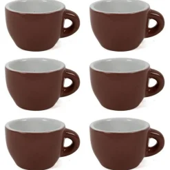 SERVIZIO SET 6 TAZZINE DA CAFFE TAZZINA BASSA IN CERAMICA MARRONE DA CUCINA