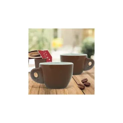 SERVIZIO SET 6 TAZZINE DA CAFFE TAZZINA BASSA IN CERAMICA MARRONE DA CUCINA