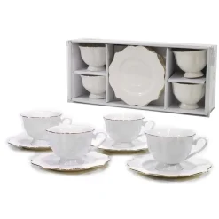 SERVIZIO TE' 4 PIATTINI + 4 TAZZE 16 CL MODELLO LYANNA FINE PORCELLANA BIANCA