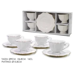 SERVIZIO TE' 4 PIATTINI + 4 TAZZE 16 CL MODELLO LYANNA FINE PORCELLANA BIANCA