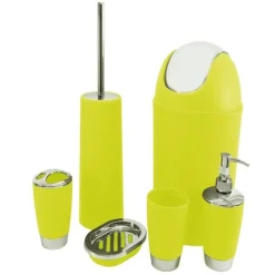 SET 6 ACCESSORI BAGNO PATTUMIERA PORTA SCOPINO SPAZZOLINO SAPONE BICCHIERE DFH