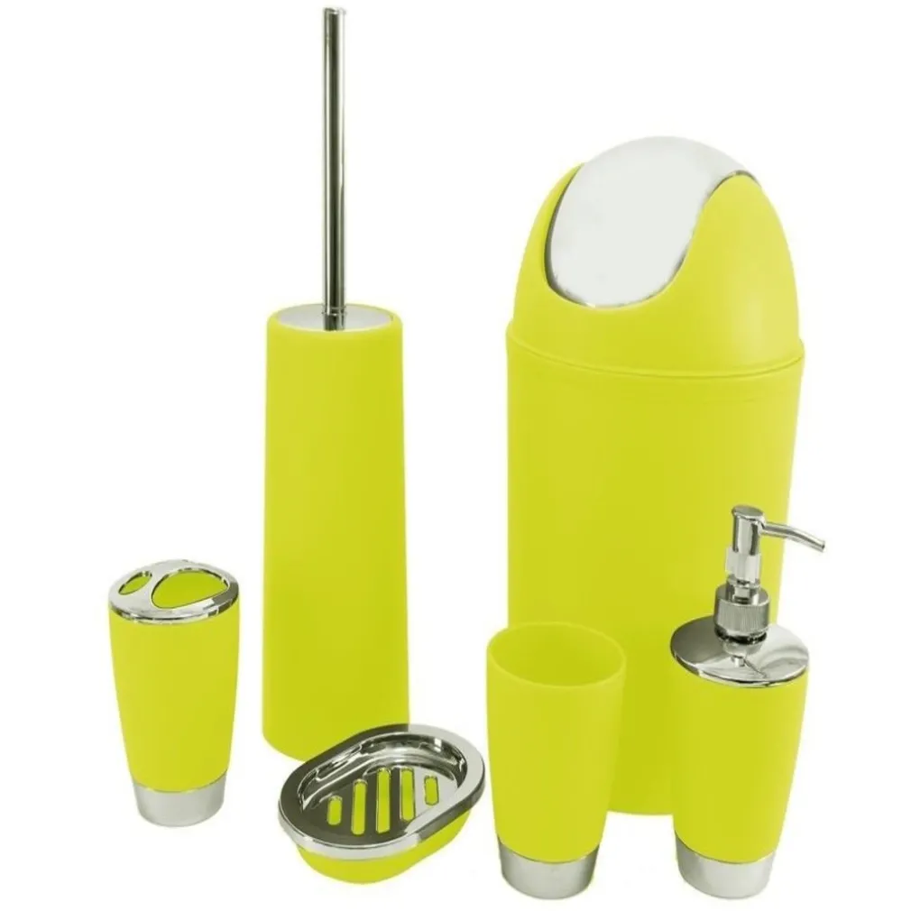 SET 6 ACCESSORI BAGNO PATTUMIERA PORTA SCOPINO SPAZZOLINO SAPONE BICCHIERE DFH