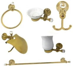 SET 6 ACCESSORI DA BAGNO IN ACCIAIO ORO E CERAMICA CRISTALLI IN ACRILICO 59238