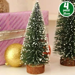 SET 4 ALBERELLI INNEVATI MINI ALBERO NATALE 31CM DECORAZIONI ADDOBBI NATALIZI