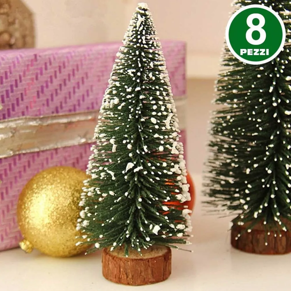 SET 8 ALBERELLI INNEVATI MINI ALBERO DI NATALE 16CM DECORAZIONI ADDOBBI NATALIZI