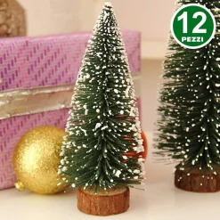 SET 12 ALBERELLI INNEVATI MINI ALBERO NATALE 10CM DECORAZIONI ADDOBBI NATALIZI
