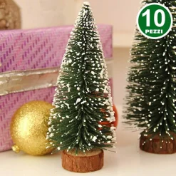 SET 10 ALBERELLI INNEVATI MINI ALBERO NATALE 12CM DECORAZIONI ADDOBBI NATALIZI