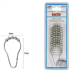 SET 12 ANELLI GANCIO TENDA DOCCIA METALLO CON PERLINE BAGNO BOX DOCCIA 59777